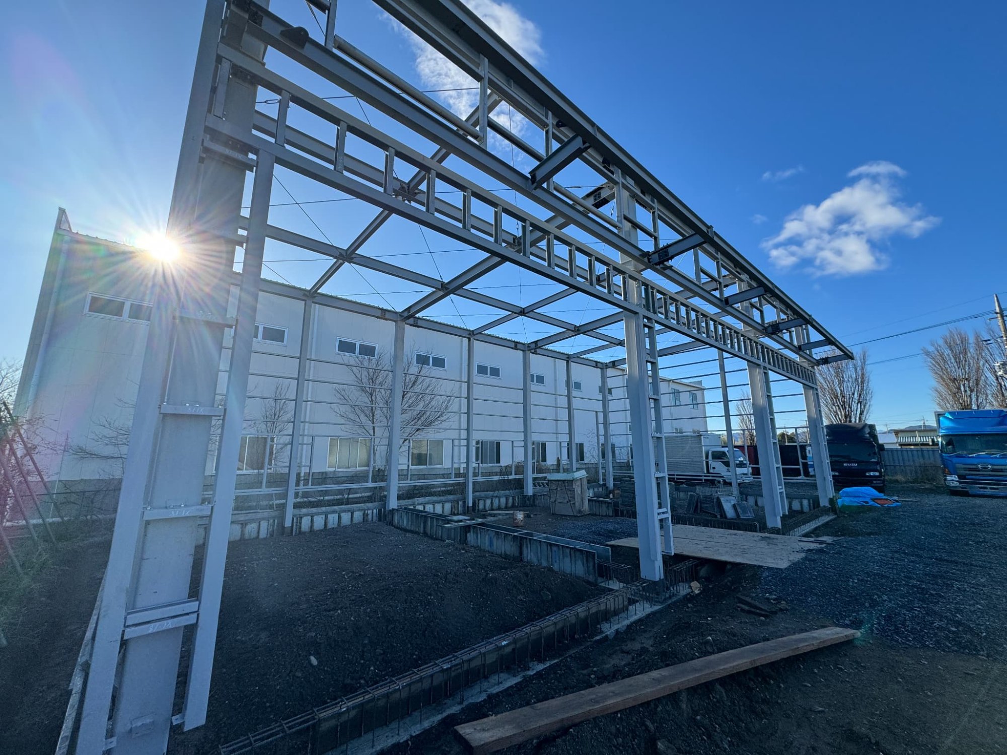 平屋鉄骨フレームの建方